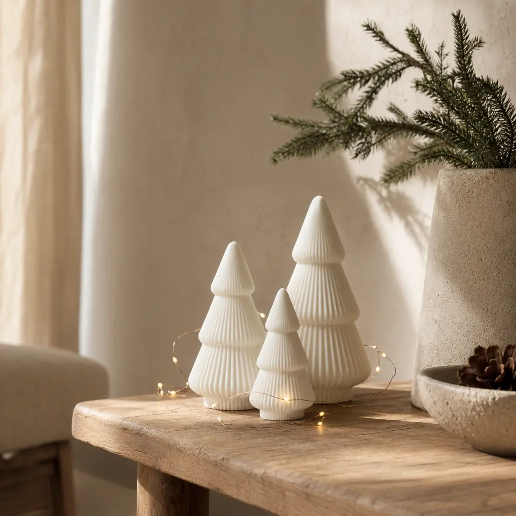 Minimal 3’lü Yılbaşı Ağaç Dekor Seti – 3D Baskı Modern Tasarım