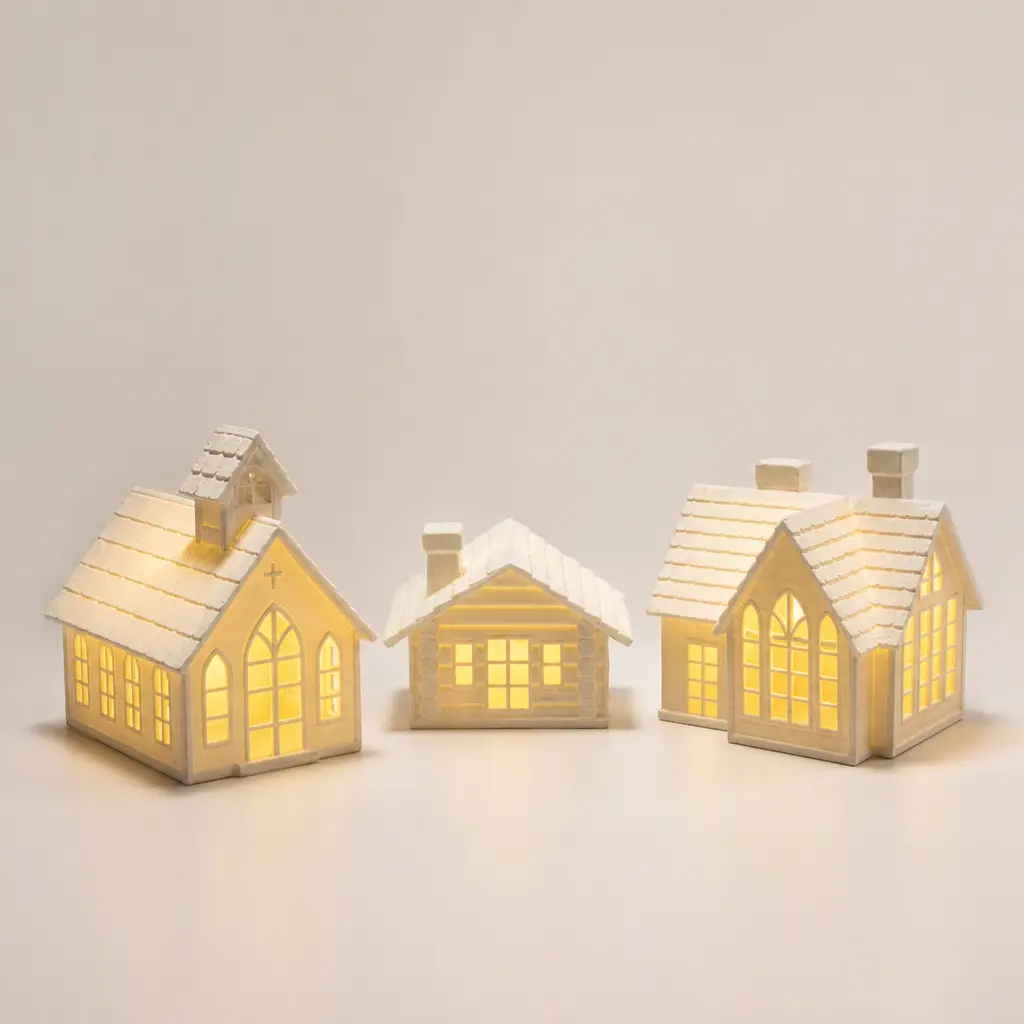 Auro 3'lü Set Sıcak Yuva Işıkları - Mini Kış Köyü Seti Yılbaşı Özel - 3D - Görsel 3